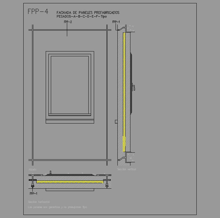 Bloque Autocad Fachada de paneles prefabricados pesado